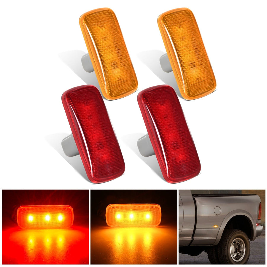 Nilight 4 PCS 3 LED Red Amber Wheel Fender Side Marker Lights Compatible With 2010-2018 Dodge Ram 2500 3500 Super Duty