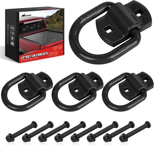 Nilight 4 PCS D Ring Tie Down Anchor 1/2 Inch Heavy Duty Rings with Screws Bolts on Trailer Truck Bed Cargo 12000 Lbs Break Strength Hook Black