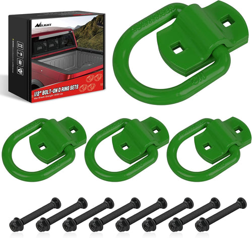 Nilight 4 PCS D Ring Tie Down Anchor 1/2 Inch Heavy Duty Rings with Screws Bolts on Trailer Truck Bed Cargo 12000 Lbs Break Strength Hook Green
