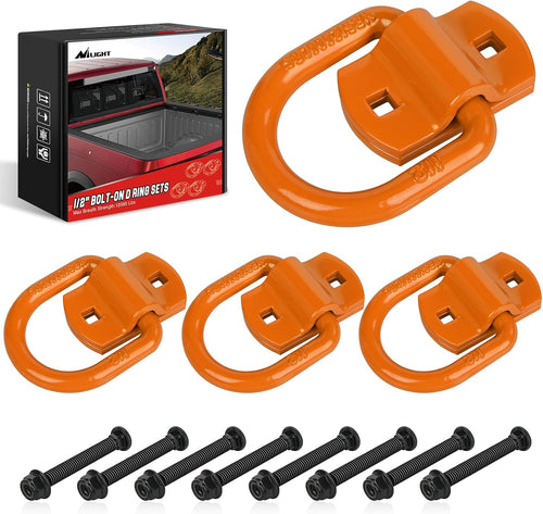 Nilight 4 PCS D Ring Tie Down Anchor 1/2 Inch Heavy Duty Rings with Screws Bolts on Trailer Truck Bed Cargo 12000 Lbs Break Strength Hook Orange