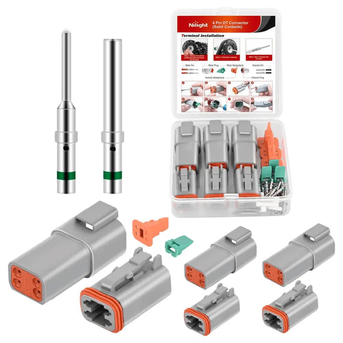 Nilight 4 PIN DT Connector Kit 3 Sets Size 16 Solid Contacts Waterproof Male Female Terminal for 14-20 AWG DT Series Connector
