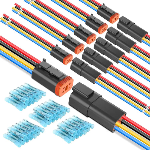 Nilight 4 Pin DT Connectors 16AWG 6 Kits Male and Female Electrical Connector Waterproof Plug and Play w/Heat Shrink Butt Terminals