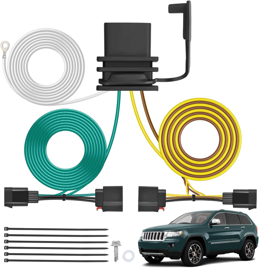 Nilight 4 Pin Trailer Wiring Harness Kit 56009 Vehicle Standard 4 Way Connector Custom for 2007 2008 2009 2010 2011 2012 2013 Jeep Grand Cherokee Simple Fit Tow Hitch Harness