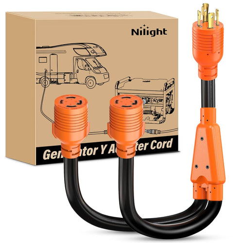 Nilight 4 Prong 30 Amp Generator Splitter Y Adapter NEMA L14-30P to 2 ×L14-30R 125/250V 7500W Locking Power Cable 10 AWG STW Wire ETL Listed for Manual Transfer Switch Generators RV Camper Outdoor