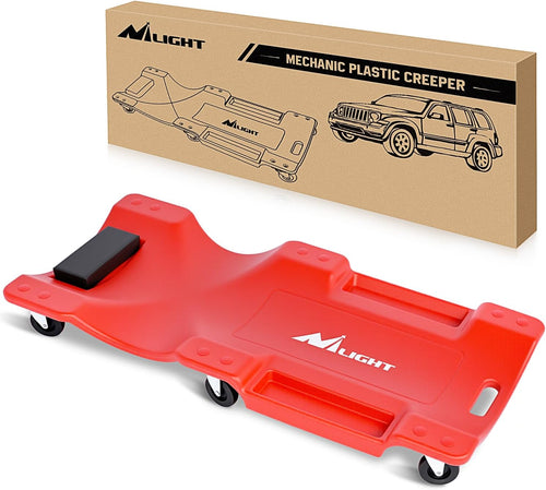 Nilight 40 Inch Mechanic Plastic Creeper - 40 Inches Heavy Duty Shop Creeper with Padded Headrest and 6 Casters, 350 lbs Capacity, Red