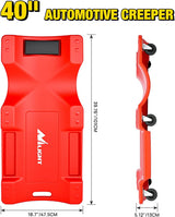 Nilight 40 Inch Mechanic Plastic Creeper - 40 Inches Heavy Duty Shop Creeper with Padded Headrest and 6 Casters, 350 lbs Capacity, Red, view 2
