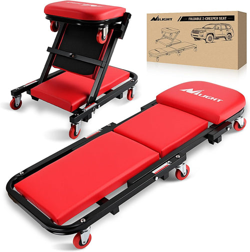 Nilight 40 Inch Z Creeper - 2-in-1 Folding Rolling Mechanic Seat, 40 inches Adjustable Lay-Down or Sit Garage Chair, 330 lbs Capacity, Red Black