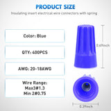 Nilight 400PCS Blue Wire Connectors Kit 20-18 AWG Electric Wire Caps Insulating Insert Twist Electrical Wire Terminal with Spring for Connect Electrical Wiring Automotive Car Truck Boats Marine, view 2