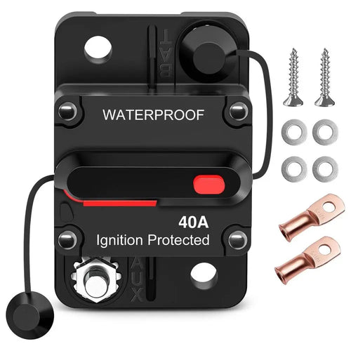 Nilight 40A Circuit Breaker Resettable 12-48V DC Manual Reset w/Copper Wire Lugs Surface Mount Overload Protection