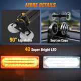 Nilight 40LED Amber White Emergency Strobe Traffic Advisor Light Bar with Suction Cups Dash Safety Warning Hazard Flashing Lights Interior Front/Rear Windshield for Trucks Construction Vehicles, view 2