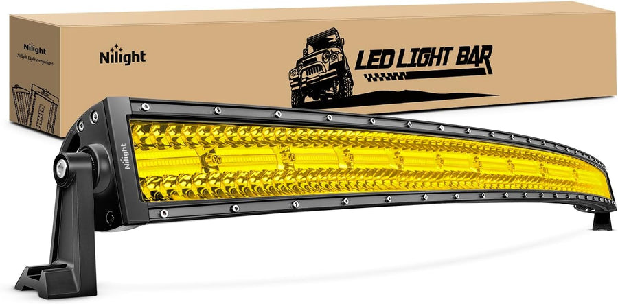 Nilight 42 Inch LED Light Bar 320 LED Chips Yellow Beam Curved Triple Row Fog Light Spot Flood Combo High Power LED Driving Lights Off Road Lights for Trucks SUV UTV ATV Truck Van 4x4 Boat
