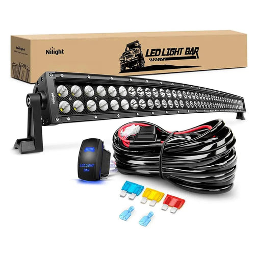 Nilight 42 Inch 240W Double Row Black Curved Spot Flood LED Light Bar | 14AWG Wire 5Pin Switch