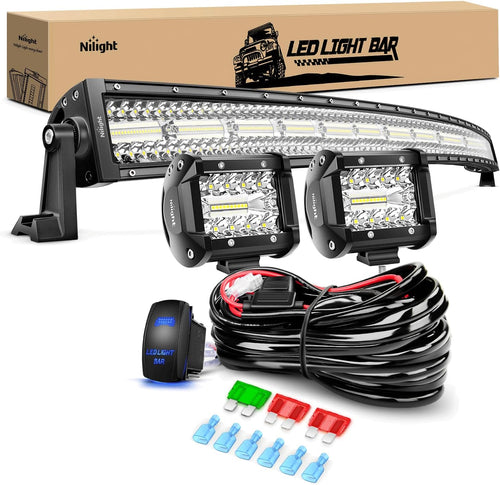 Nilight 42Inch LED Light Bar 2Pcs 4Inch 60W Spot Flood Lights Pods Off Road DrivingWork Lighting with 14AWG Wiring Harness Kit-3 Leads for Truck Tractor Pickup Boat SUV ATV UTV Car Van Camper