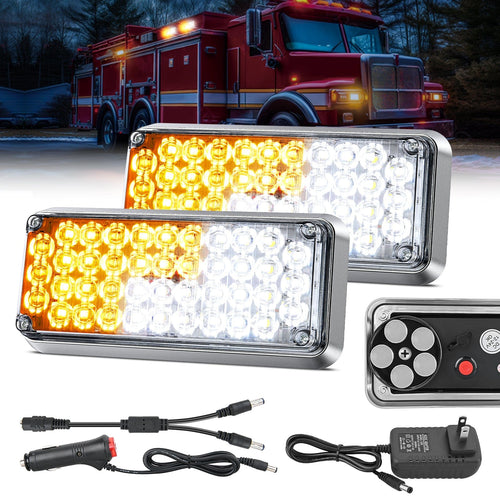 Nilight 42LED Amber White Wireless Magnetic Strobe Lights Surface Mount Waterproof 5 Patterns (Pair)