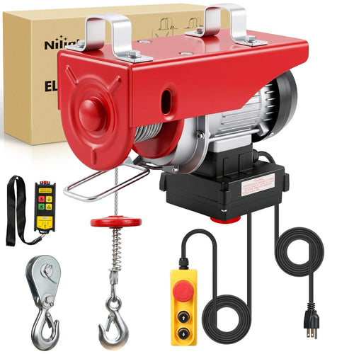 Nilight 440LBS Electric Hoist 110V Electric Hoist Winch with Wireless & Wired Remote Control, Hoist Lift Winch Single/Double Slings 39FT Lifting Height w Emergency Stop for Garage Warehouse Factories