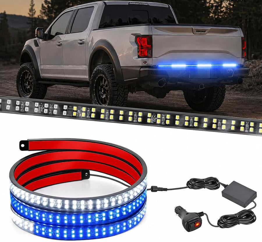 Nilight 48 Inch 288 LED Tailgate Strobe Light Strip Blue White | 28 Light Modes Double Row Waterproof Warning Rear Window Lamp for Pickup, Trailers, Construction Vehicles, Car, SUV