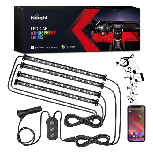 Nilight 48Leds RGB Interior Light Strip APP Remote Dual Control 4PCS