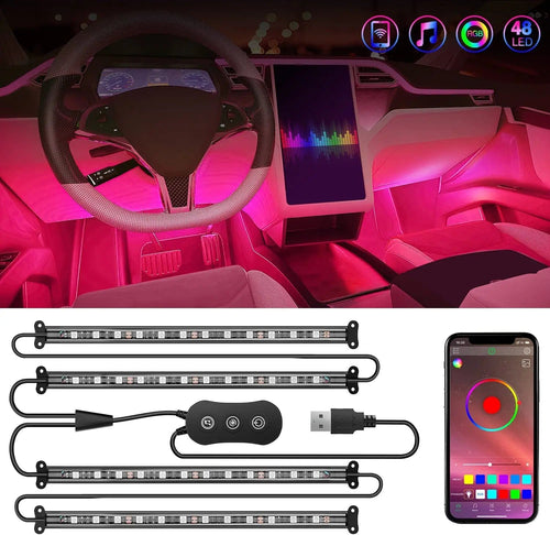 Nilight 48Leds RGB USB Interior Light Strip APP Remote Control 4PCS