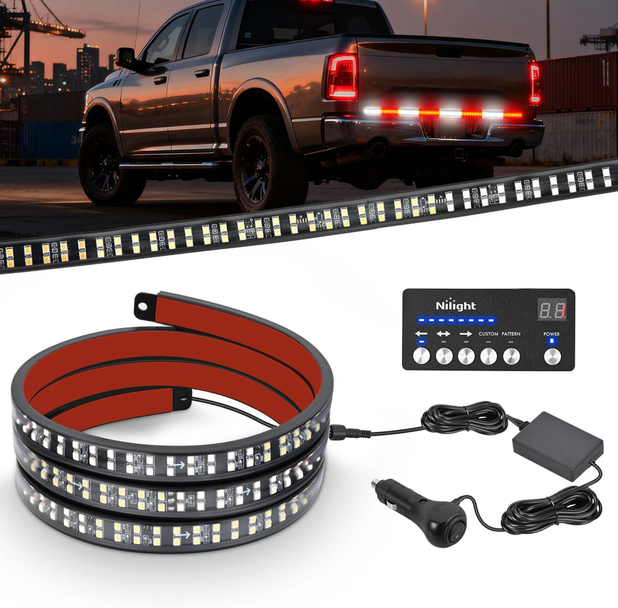 Nilight 49 Inch Emergency Strobe Light Strips with Controller, 288LED Flashing Warning Hazard Safety Rear Window Tailgate Lights for Truck Trailer Construction Plow Pickup Tow SUV Vehicles, Red White