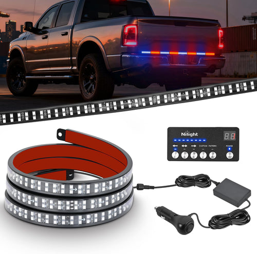 Nilight 49 Inch Emergency Strobe Light Strips with Controller Red Blue | 288LED Flashing Warning Hazard Safety Rear Window Tailgate Lights for Truck Trailer Construction Plow Pickup SUV Vehicle