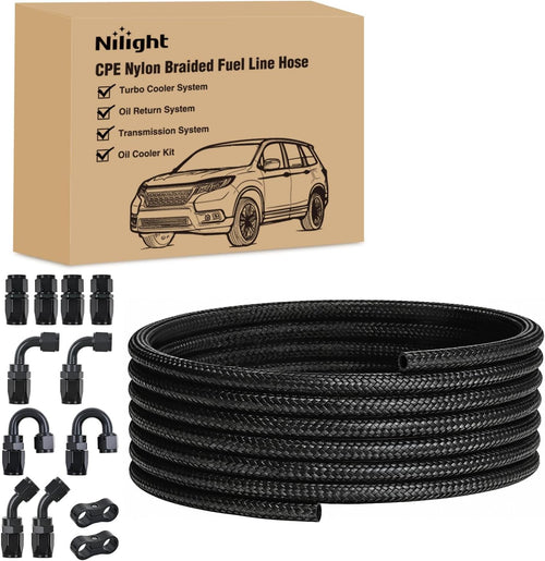 Nilight 4AN 20FT CPE Fuel Hose Kit with 12PCS AN4 Fittings&Hose Separators | CPE Nylon Stainless Steel Braided Oil Gas Diesel Fuel Hose End Fitting Kit for Transmission Oil Cooler Vacuum Lines