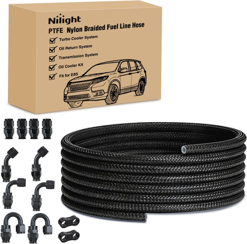 Nilight 4AN 20FT PTFE Fuel Hose Kit with 12PCS AN4 Fittings&Hose Separator | Fit E85 Nylon Stainless Steel Braided Fuel Hose Universal for Automotive Racing Engines