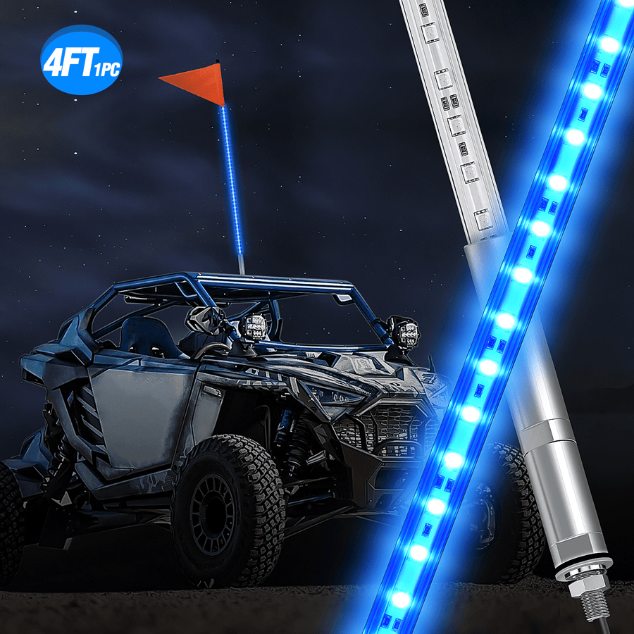 Nilight 4FT LED Blue Whip Light with Aluminum Base Blue Color
