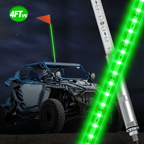Nilight 4FT LED Whip Light with Aluminum Base Green Color