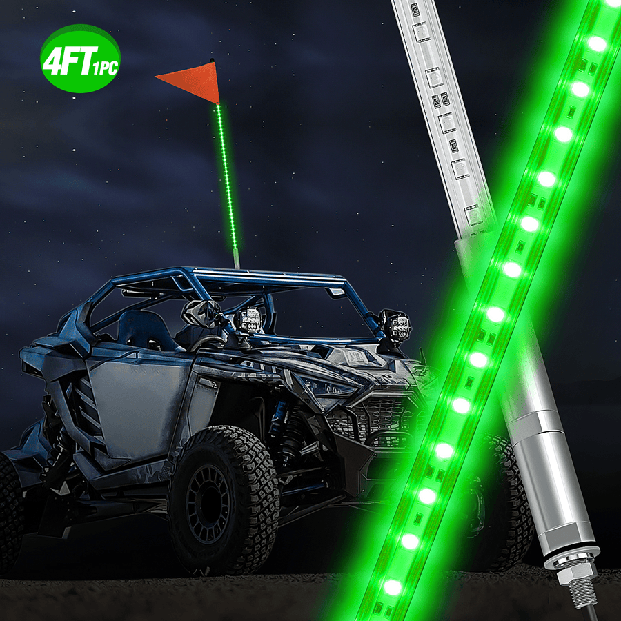 Nilight 4FT LED Whip Light with Aluminum Base Green Color
