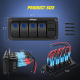 Nilight 4Gang Aluminum 5Pin ON/Off Blue Rocker Switch Panel w/ 4.8 Amp Dual USB Charger Voltmeter, view 2