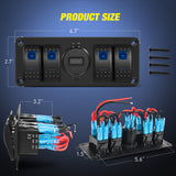 Nilight 4Gang Aluminum 5Pin ON/Off Blue Rocker Switch Panel w/ QC 3.0 Dual USB Charger Voltmeter, view 6