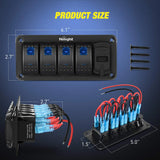 Nilight 4Gang Aluminum 5Pin ON/Off Blue Rocker Switch Panel w/ PD Type C and USB Charger Voltmeter, view 2