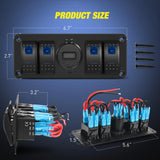 Nilight 4Gang Aluminum 5Pin ON/Off Blue Rocker Switch Panel w/ PD Type C & QC 3.0 Dual USB Charger Voltmeter, view 2