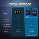 Nilight 4Gang Aluminum 5Pin ON/Off Blue Rocker Switch Panel w/ PD Type C & QC 3.0 Dual USB Charger Voltmeter, view 6