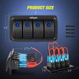 Nilight 4Gang Aluminum 5Pin ON/Off Blue Rocker Switch Panel, view 2