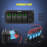 Nilight 4Gang Aluminum 5Pin ON/Off Green Rocker Switch Panel w/ 4.8 Amp Dual USB Charger Voltmeter, view 2