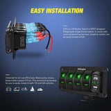 Nilight 4Gang Aluminum 5Pin ON/Off Green Rocker Switch Panel w/ 4.8 Amp Dual USB Charger Voltmeter, view 3