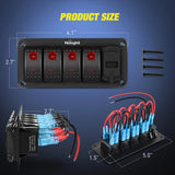 Nilight 4Gang Aluminum 5Pin ON/Off Red Rocker Switch Panel w/ 4.8 Amp Dual USB Charger Voltmeter, view 2