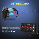 Nilight 4Gang Aluminum 5Pin ON/Off Red Rocker Switch Panel w/ 4.8 Amp Dual USB Charger Voltmeter, view 3