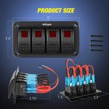 Nilight 4Gang Aluminum 5Pin ON/Off Red Rocker Switch Panel, view 2