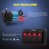 Nilight 4Gang Aluminum 5Pin ON/Off Red Rocker Switch Panel, view 3