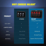 Nilight 4Gang Aluminum 5Pin ON/Off Red Rocker Switch Panel, view 6