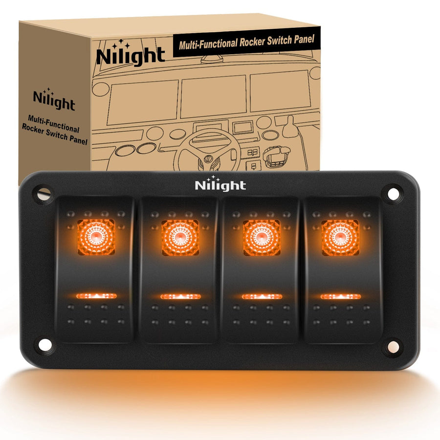 Nilight 4Gang Aluminum 5Pin ON/Off Rocker Switch Panel Orange