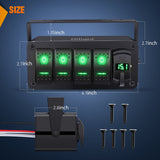 Nilight 4Gang Aluminum ON/Off Rocker Switch Box w/ QC 3.0 Dual USB Charger Voltmeter with Green Backlit, view 2