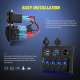 Nilight 4Gang ON/Off Blue Rocker Switch Panel w/ Dual USB Cigarette Lighter Socket Voltmeter, view 3