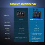 Nilight 4Gang ON/Off Blue Rocker Switch Panel w/ Dual USB Cigarette Lighter Socket Voltmeter, view 6