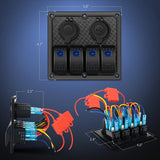 Nilight 4Gang ON/Off Blue Rocker Switch Panel w/ USB Charger Power Socket Fuse, view 2