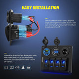 Nilight 4Gang ON/Off Blue Rocker Switch Panel w/ PD Type C & USB Charger Power Socket Fuse, view 3