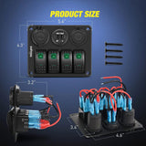 Nilight 4Gang ON/Off Green Rocker Switch Panel w/ Dual USB Cigarette Lighter Socket Voltmeter, view 2
