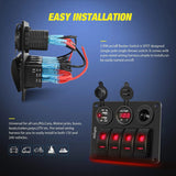 Nilight 4Gang ON/Off Red Rocker Switch Panel w/ Dual USB Cigarette Lighter Socket Voltmeter, view 3